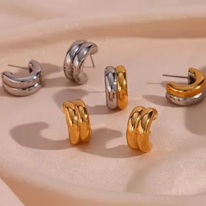 Creolen Aus Edelstahl Doppelschichtig C-Form Für Damen Klobig Poliert Geometrisch Modern Minimalistisch Schmuck