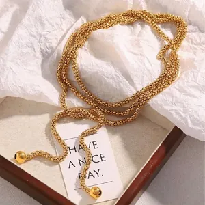 Collana Lariat Lunga In Acciaio Inossidabile Placcato Oro 18K Catena Popcorn Intrecciata Con Pendenti Sferici Gioielli Di Lusso Per Donna