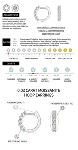 Infografica dettagliata degli orecchini a cerchio in argento S925 con moissanite D VVS1