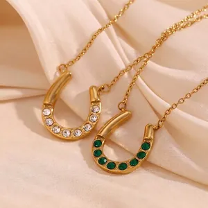 Hufeisen U Form Anhänger Halskette 18K Vergoldet Edelstahl Rhinestone Nische Kreativ Elegant Schmuck Für Frauen