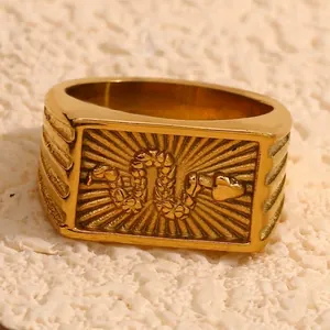 Vintage Edelstahl Schlange Siegelring Für Damen 18K Vergoldet Quadratische Platte Geprägtes Tiermotiv Statement Fingerring Schmuck