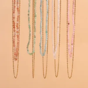 Collier Double Couche Plaqué Or 18 Carats Acier Inoxydable Perles En Pierre Naturelle Bijoux Boho Chic Pour Femme