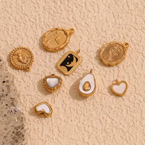 Edelstahl Anhänger 18K Vergoldet Herz Avocado Blume Charms Für DIY Halsketten Herstellung Vintage Stil Zubehör