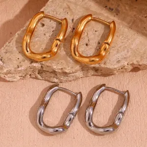 Irregular U-Shape Hoop Earrings 316L Stainless Steel 18K Gold Plated Minimalist Geometric Wave Liquid Metal Style Women