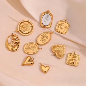 Vintage Stainless Steel Charms 18K Gold Plated Flower Heart Angel Relief Pendants For DIY Jewelry Making Accessories