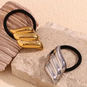 Goma De Pelo Forma Ala Onda Acero Inoxidable Chapado En Oro 18K Moda Minimalista Accesorio Cabello Mujer