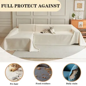 Solid color chenille sofa cover universal anti scratch full couch protector for living room