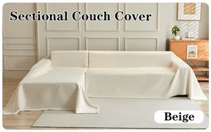 Detailed view of a soft beige sectional couch cover showcased in a cozy living room setting.