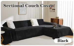Black sectional couch cover chenille fabric anti-cat scratch universal large sofa slipcover