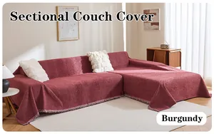 Chenille sectional couch cover in burgundy, universal all-season sofa protector towel.