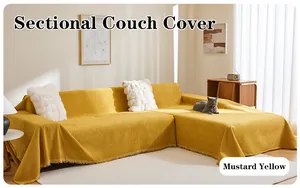 Mustard yellow sectional couch cover, soft chenille universal anti-scratch sofa slipcover.
