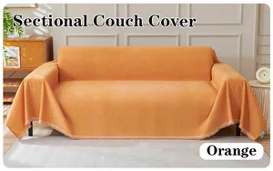 Solid color chenille sectional couch cover scene detail, soft textured throw blanket for living room.