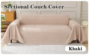 Chenille sectional couch cover khaki full protection sofa blanket detail showing soft fabric texture.