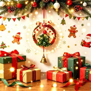 Ghirlanda natalizia appesa con albero di velluto e campanello d'oro per casa festiva