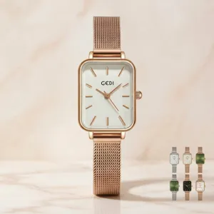 Women's Elegant Minimalist Rectangle Dial Quartz Watch With Milanese Mesh Band Stainless Steel Back Waterproof Fashion Analog Wristwatch