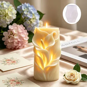 Elegant calla lily relief scented candle with DIY silicone mold for floral designs.