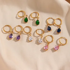 Wassertropfen Zirkon Creolen Edelstahl Vergoldet Birnenform Tränenform Eleganter Modeschmuck Damen