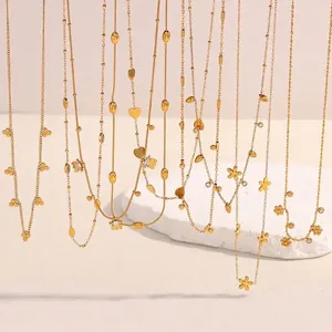 Collana Con Pendente In Acciaio Inossidabile Placcato Oro 18K Per Donna Catena Sottile Geometrica Cuore Fiore Farfalla Zircone