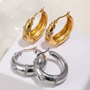 Edelstahl 18K Vergoldete Creolen Wassertropfen Zirkonia Eingelegt Klobige C-Förmige Mode Schmuck Damen