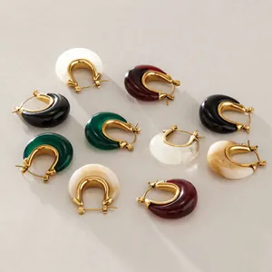 Assortment of U-shaped resin and stainless steel hoop earrings in various colors