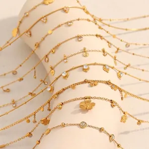 Stainless Steel Necklace 18K Gold Plated Tassel Cubic Zirconia Pendant Dainty Minimalist Jewelry For Women