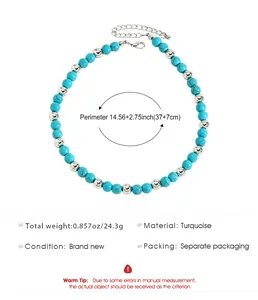 Bohemian turquoise and silver beaded necklace with dimensions and weight specifications