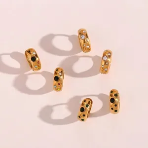 Chunky Huggie Hoop Earrings Stainless Steel Zircon Inlaid Trendy Retro French Style Jewelry For Women