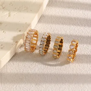 Luxe Roestvrij Staal 18K Vergulde Zirkonia Ring Hart Vierkant Geometrie Ingelegd Elegant Vinger Ring Sieraden Voor Vrouwen