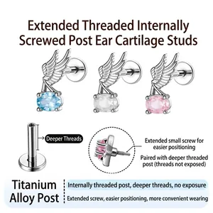 Angel Wing Cartilage Stud Titanium Alloy Internal Threaded Post Copper Zirconia Piercing Jewelry Cool Women Men