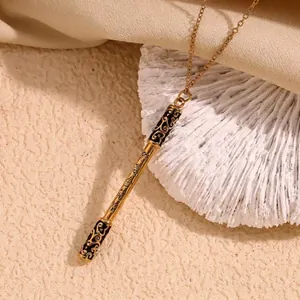 Monkey King Golden Cudgel Pendant Necklace 18K Gold Plated Stainless Steel Mythical Weapon Design Hip Hop Jewelry For Men