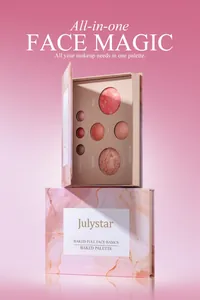 Κοντινό πλάνο της παλέτας ρουζ Julystar με σχέδιο μαρμάρου σε κομψό κουτί δώρου