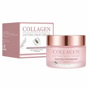 Detailansicht der rosa Collagen Lifting Gesichtscreme mit roségoldenem Deckel und Box, 50g