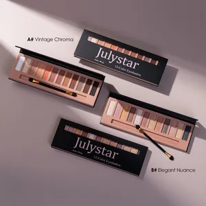 Detaillierte Ansicht der Julystar 12-Farben-Lidschattenpaletten in Erd- und Rosatönen