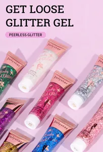 Vue macro détaillée de différentes nuances de gel pailleté pour le corps Julystar