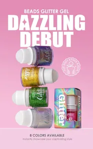 Détail du coffret Julystar de 8 gels pailletés à bille pour le visage corps et cheveux