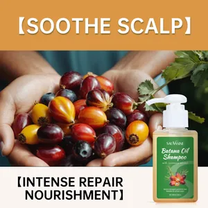 Detail of SAUVASINE Batana Oil Shampoo bottle with natural berries and botanical extract