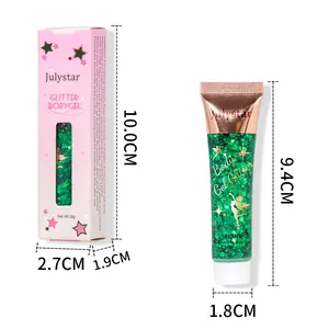 Spécifications de dimensions pour le gel corporel pailleté vert Julystar et sa boîte