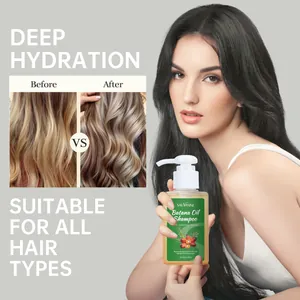 Detail view of Batana oil shampoo bottle showing packaging and before-after hair effect