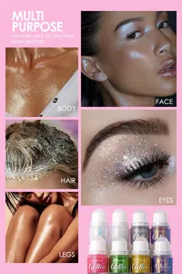 Détail du gel pailleté à 8 couleurs pour le maquillage du visage, des cheveux et du corps