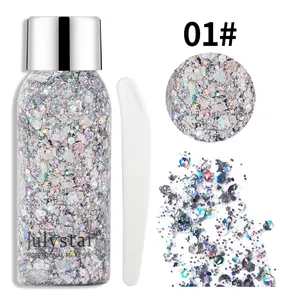 Vue détaillée du fard à paupières gel pailleté holographique Julystar avec applicateur
