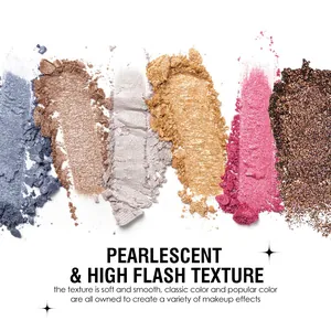 Gros plan sur huit textures d'ombres à paupières irisées et pailletées pour maquillage