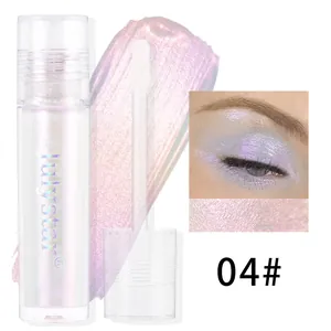 Ombretto liquido camaleonte 04# che mostra trucco occhi viola e la sua consistenza