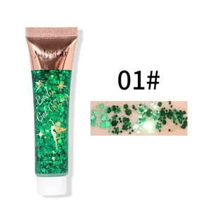 Détail du gel pailleté Julystar écailles de sirène vert 01# avec swatch sur bras