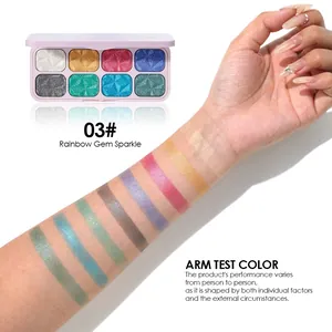 Échantillons détaillés de la palette de fards à paupières 8 couleurs sur le bras, teinte 03