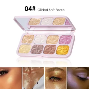 Détail de la palette de fards à paupières 8 couleurs avec des nuances de paillettes dorées