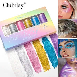 Set de gel con purpurina Clubday 6 colores para cara, cabello y cuerpo con muestras