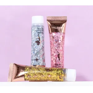 Détail montrant la texture scintillante du gel pailleté Julystar pour corps et yeux en couleurs