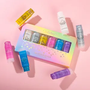 Primer plano del set de 6 barras de purpurina holográfica con caja de arco iris