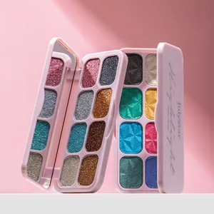 Vue détaillée de la palette de fards à paupières pailletés à 8 couleurs vibrantes.