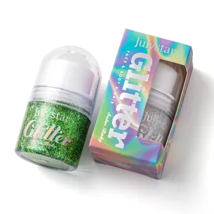 Gros plan sur le gel pailleté Julystar et son emballage iridescent avec détails